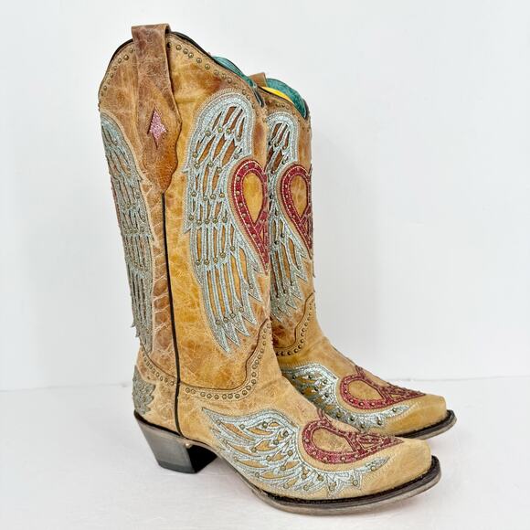 Corral Womens A4235 Western Mid Calf High Boots US 9 M Sand Brown Cowhide GUC - Picture 5 of 14